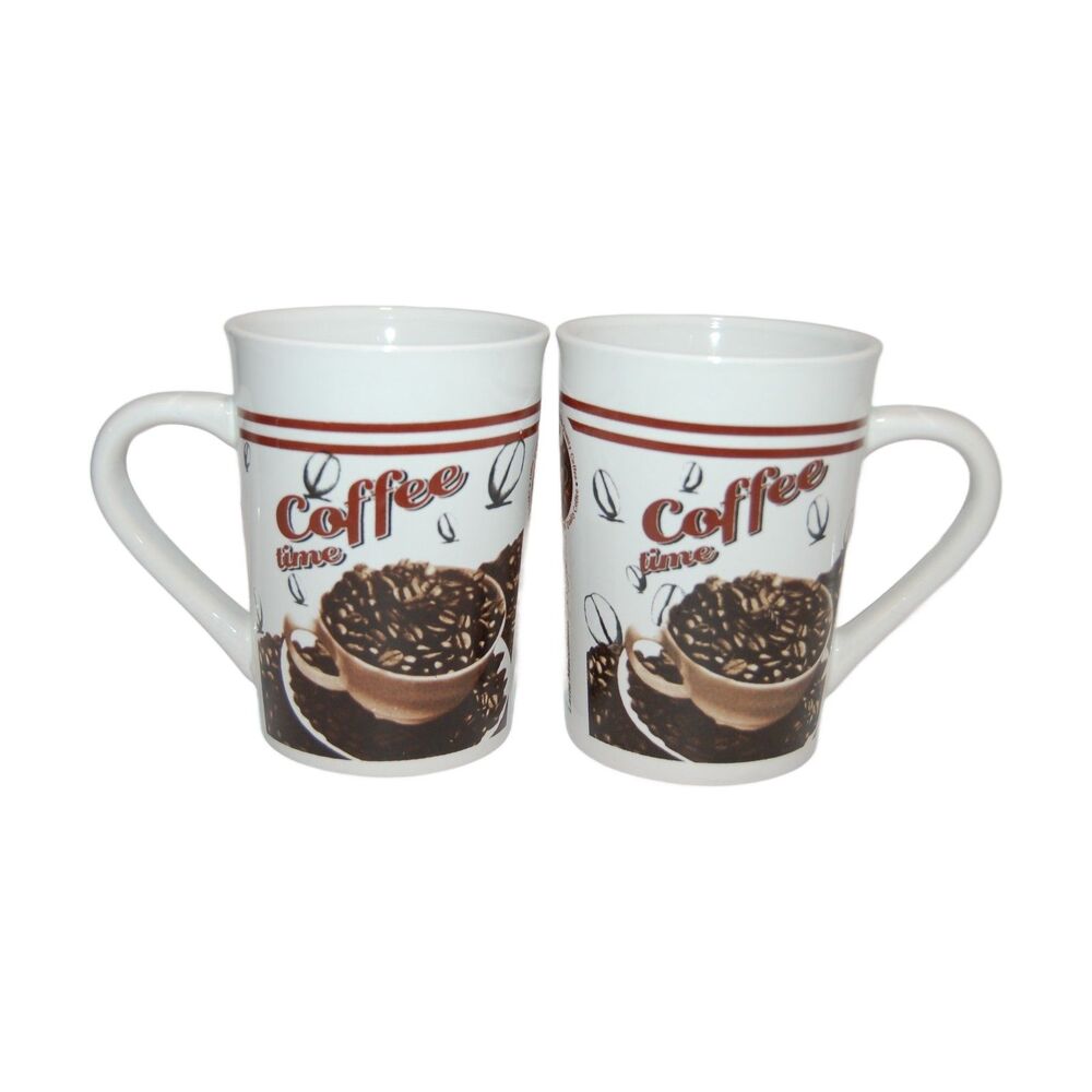 PAIR OF ROYAL NORFOLK COFFEE TIME COFFEE / TEA MUGS CERAMIC RED STRIPE 16 OZ